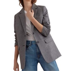 EVERLANE Neutral Gray Herringbone Oversized Lapels Wool Blazer Suit Jacket